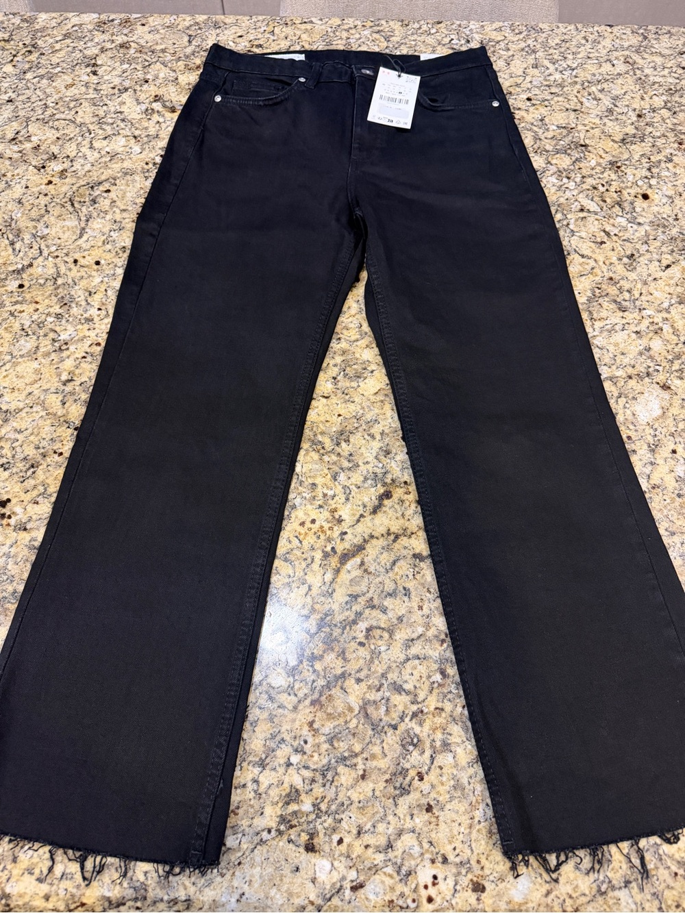 Zara Black Wide-Leg Jeans with Raw Hem